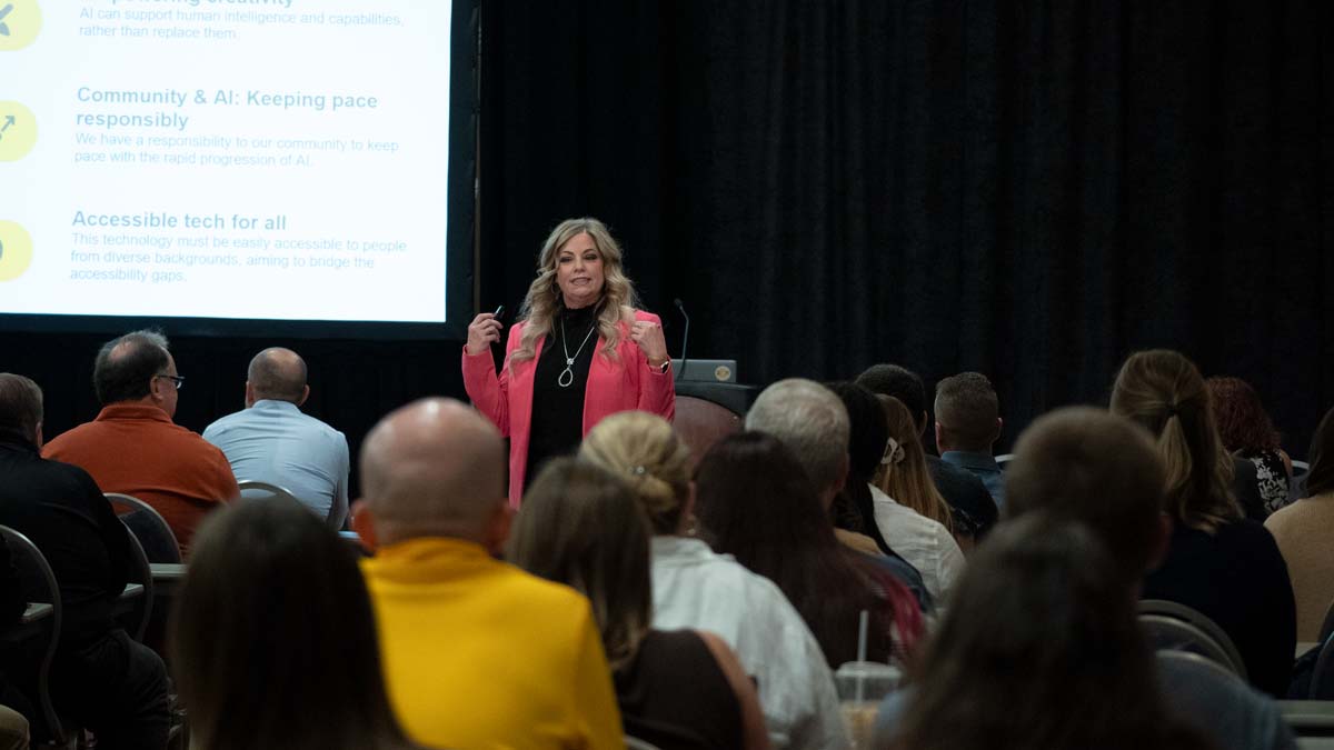 Presenter shares information during a conference session